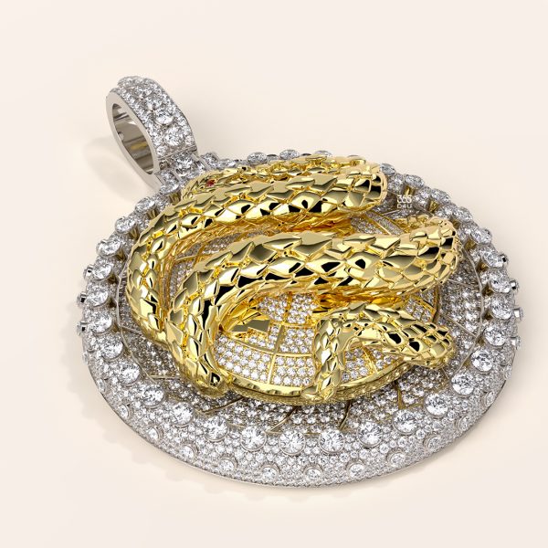 Custom 3D Snake Round Pendant – Iced Out Globe Base with Full Gold Coiled Snake