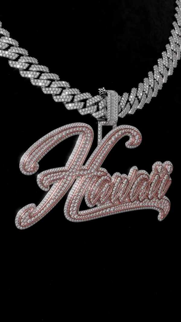 Custom Cursive Name Pendant – Iced Out Multi-Letter Design