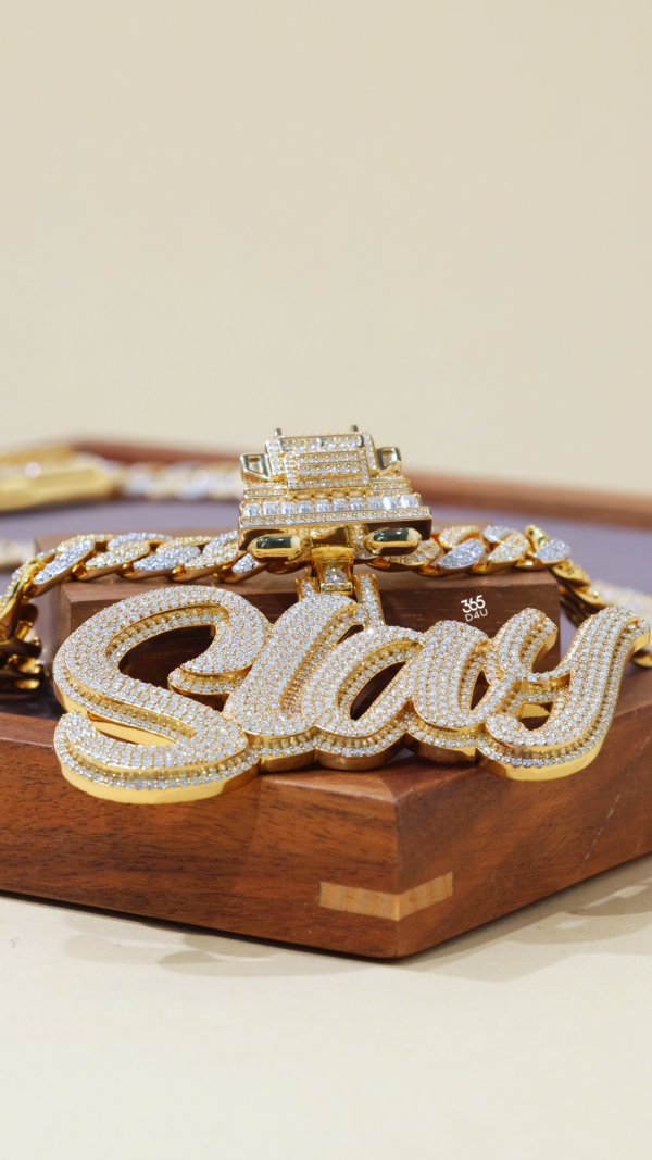 SLAY Custom Name Pendant with 3D Truck Bail — Iced Script Chain