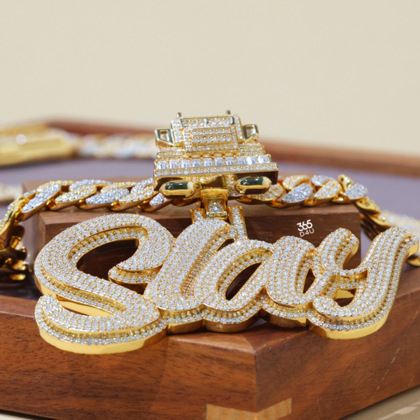 Custom Name Pendant with 3D Truck Bail — Iced Script Chain