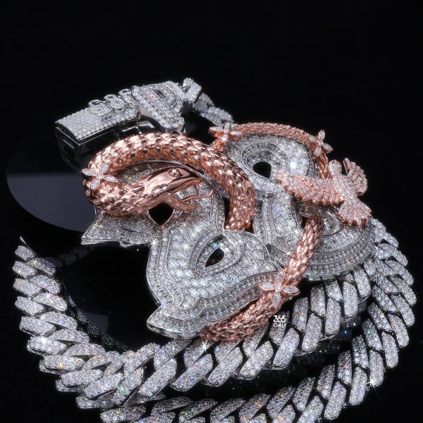CD25JUL562 (2) Custom Iced Out Snake-Wrapped Two-Letter Pendant