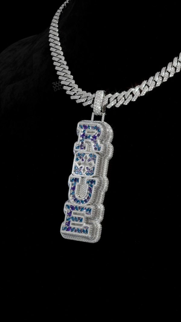 Custom Vertical Mixed-Shape Mosaic Iced Out Letter Pendant – 10mm+ Heavy Solid Build