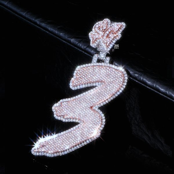Letter 3 Custom Brush Script Number Pendant