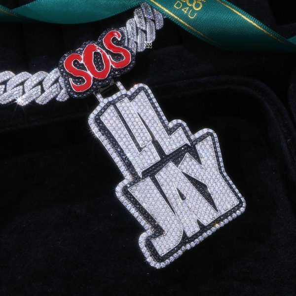 Custom Block Letter Black Moissanite Pendant