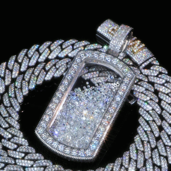2-inch Ice Shaker Tag Pendant with Moissanites