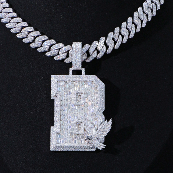 B Emerald Ice Initial Pendant with Custom Logo