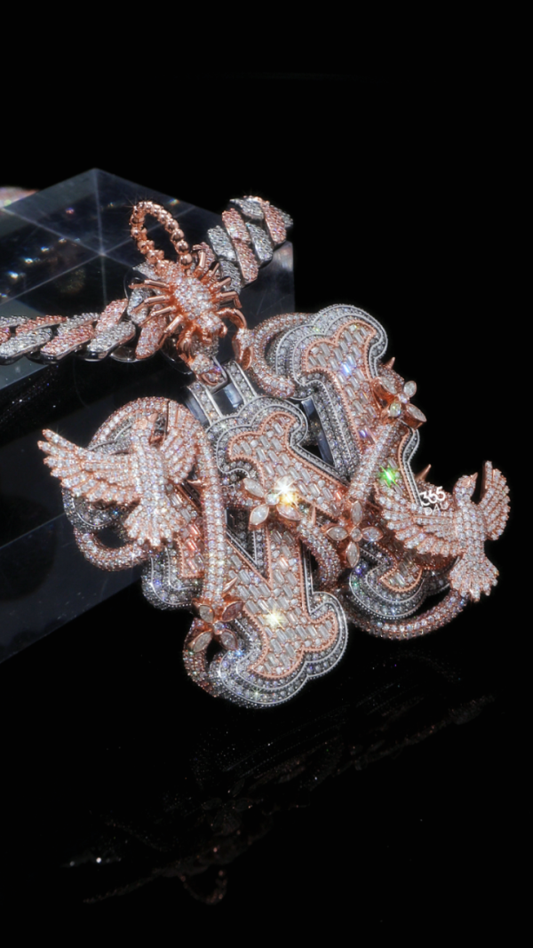 W Wrapped Initial Pendant With 3D Creature Details