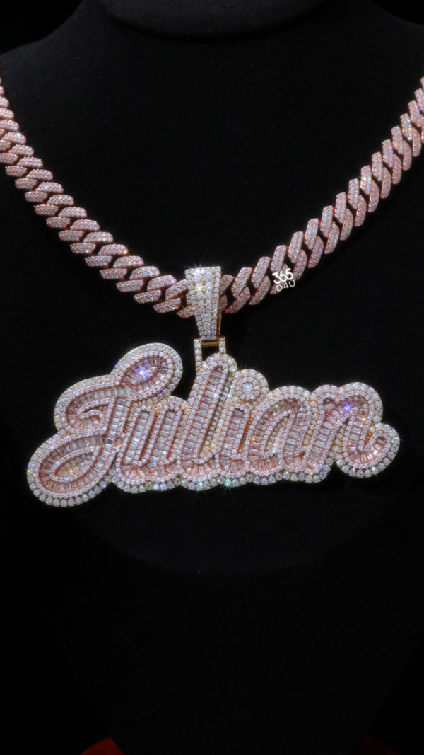Cursive Name Pendant with Full Emerald-Cut