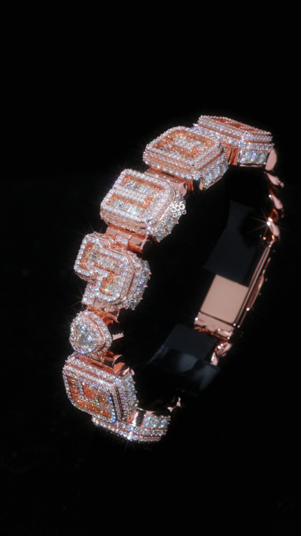 Custom Iced Letter Block Bracelet with Fancy-Stone Cuban Links
