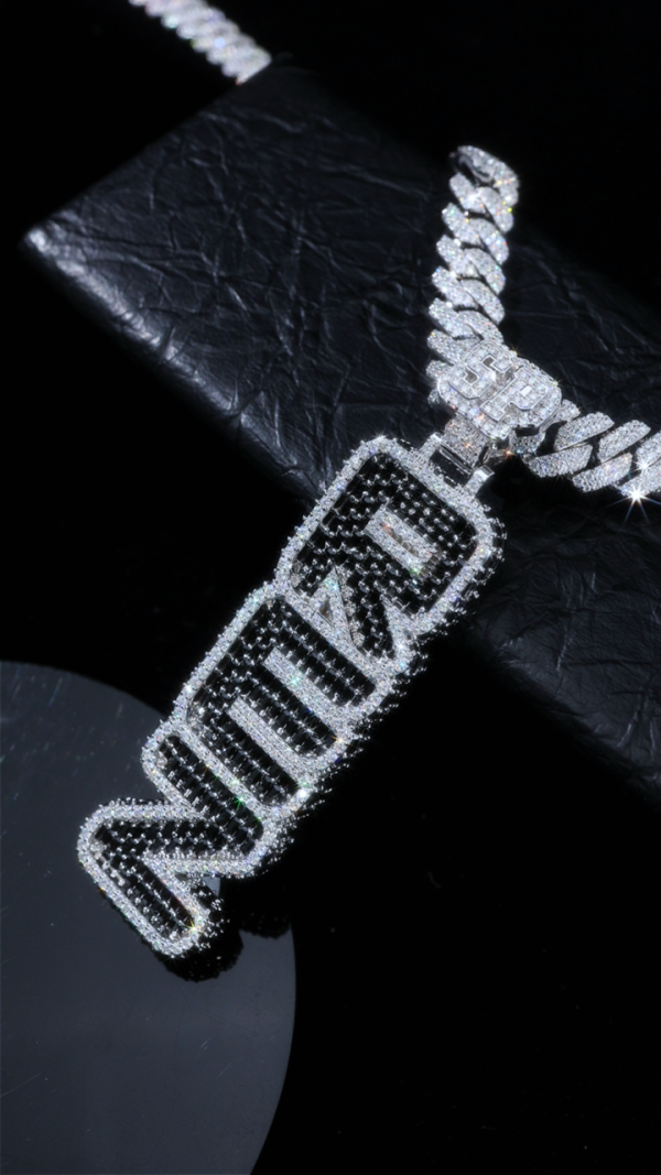 Iced Vertical Pendant with Black Moissanites