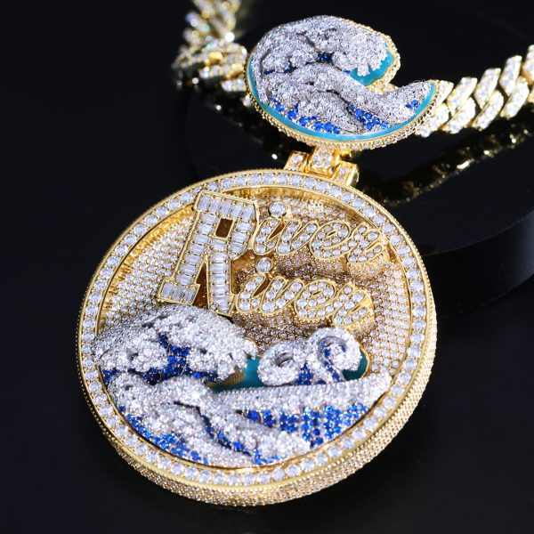 CD24JAN060 图片 (3) Tidal Wave Custom Circle Pendant — Enamel x Diamonds