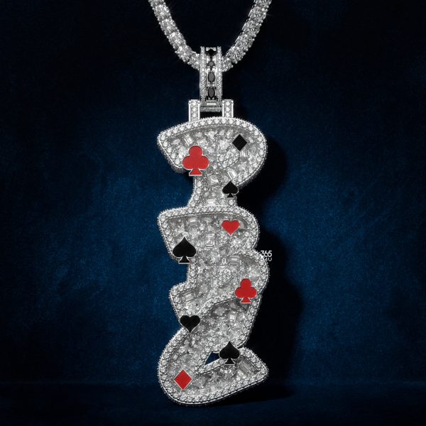 Vertical Card-Suit Pendant with Enamel Accents