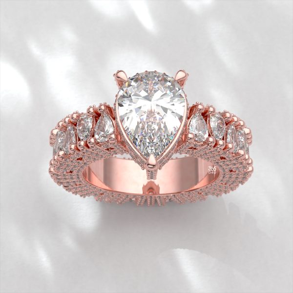 Women's Pear-Cut Engagement Ring – Iced Pear Side Stones