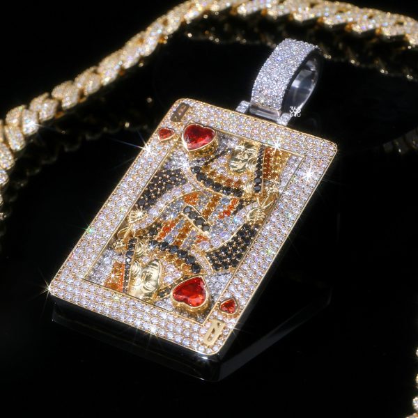 CD25AUG0855图片 (2) Custom Square King Pendant – Full Iced Multicolor Design, Heavy 3D Hip-Hop Piece