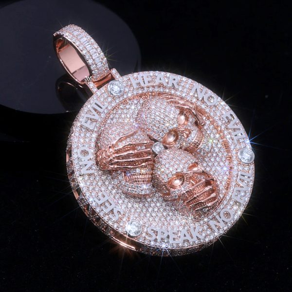 CD25JUL979图片 (1) 3D Evil Trio Skull Disc Pendant — Double-Sided Statement Piece