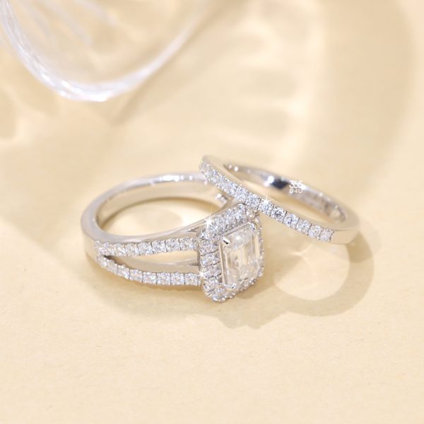 Women's Princess-Cut Halo Engagement Ring – Split Shank Design