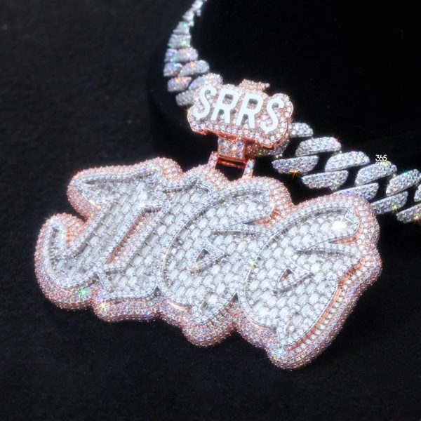 Custom Brush Name Pendant Emerald Iced