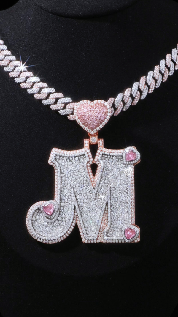 M Heart-Set Mosaic Initial Pendant