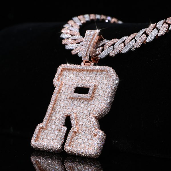 R Emerald Zigzag Single Letter Pendant
