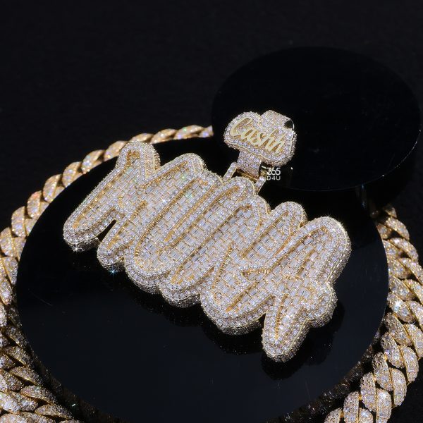 Brush Script Name Pendant with Emerald-Cut Diamonds