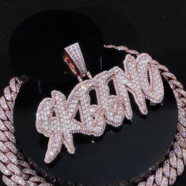 Brush Script Name Pendant with Emerald-Cut Diamonds