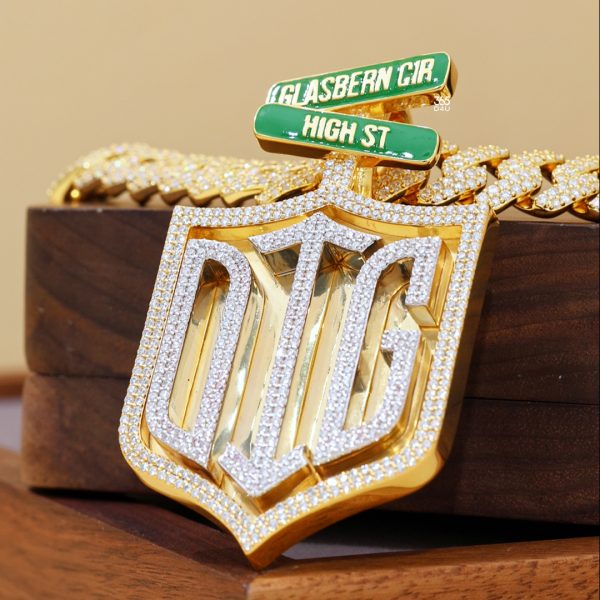 Custom Shield Pendant with Street Sign Bail