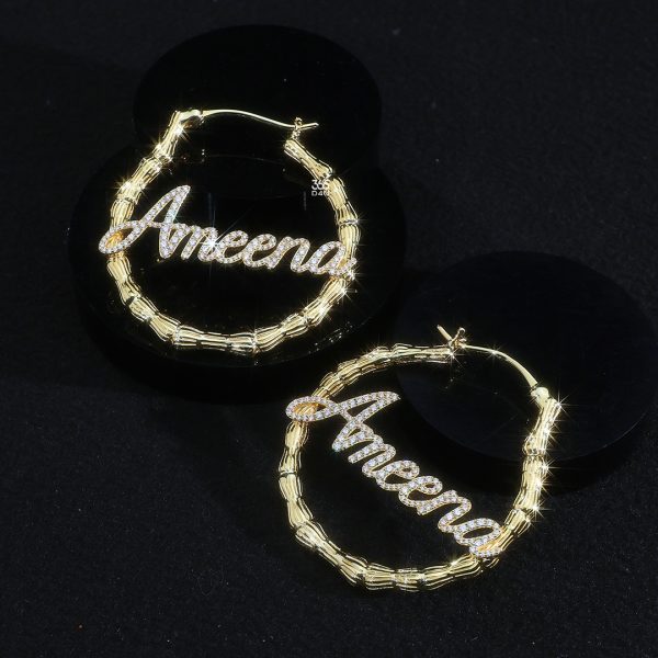 CD25NOV0116图片 (1) Custom Name Bamboo Hoop Earrings