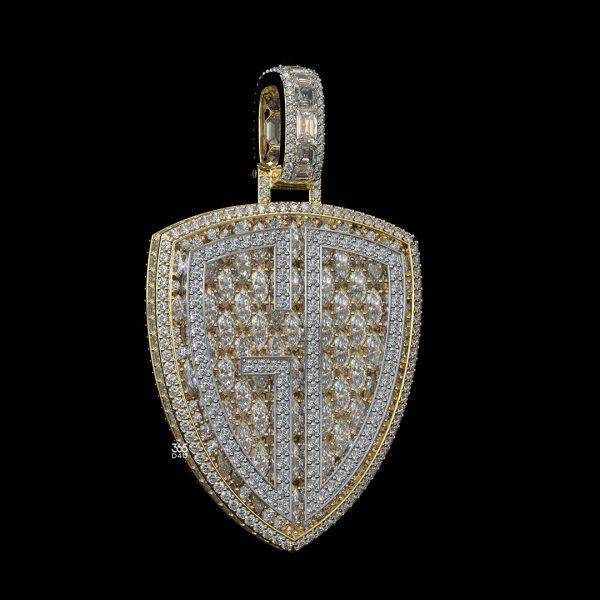 Shield Pendant Doube-Sided Pear-Cut Diamond Back