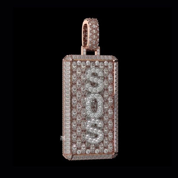 DGP-0002图片 (1) Double-Sided Dog Tag Pendant – Letter Front & Full Diamond Back