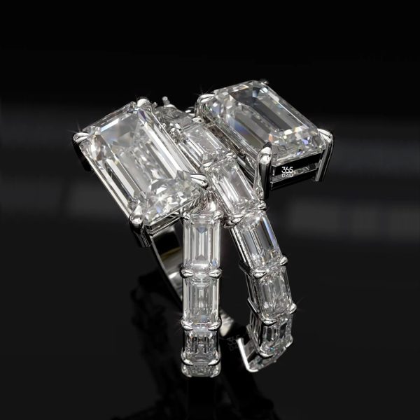 PD-C0405图片 Emerald-Cut wedding Ring with Dual Statement Stones