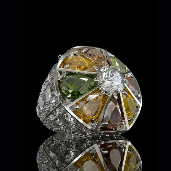 Custom Radial Mixed-Shape Color Stone Ring