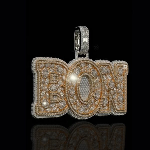 BON Custom Jersey Font Pendant with stones on  Back