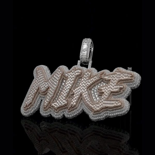 PD-C0441图片 MIKE Custom Brush Letter Pendant with stones on Back
