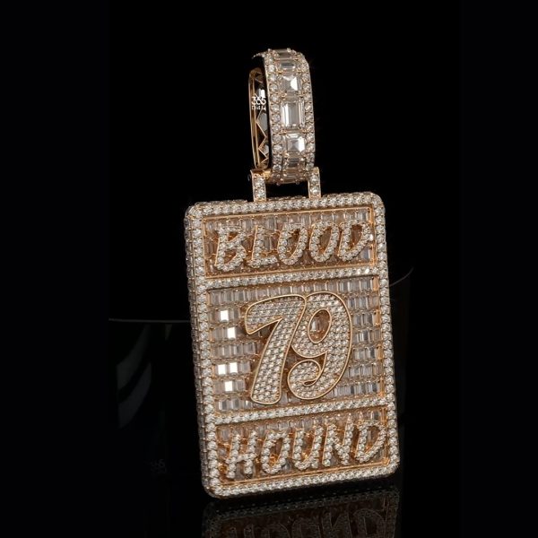 Emerald-Set Dog Tag Pendant with Fully Iced Back