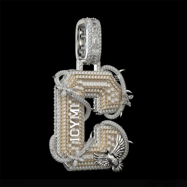 C Custom Wrapped Letter Double-Sided Iced Pendant