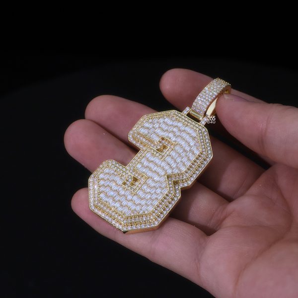 Letter 3 Custom Jersey Letter Pendant with emerald