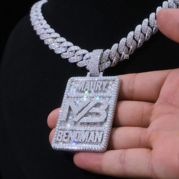 Custom Letter Dog Tag Pendant with Emerald-Cut Diamond Background