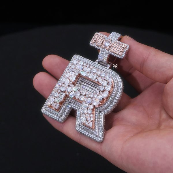 Large 3D Initial T Pendant with Fancy-Cut Diamonds