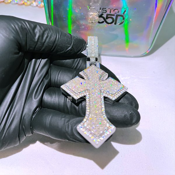 2-inch Textured Iced Cross Pendant