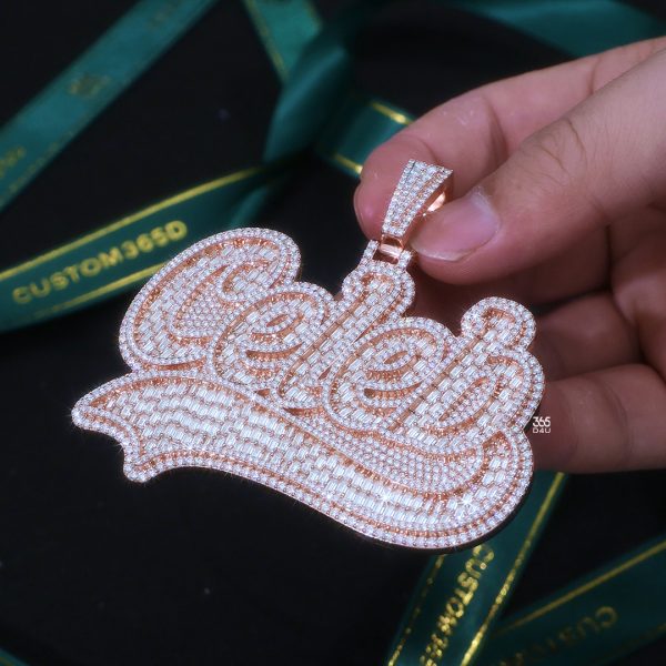 CELEB Cursive Letter Pendant with Emerald-Cut Diamonds & Ribbon Detail