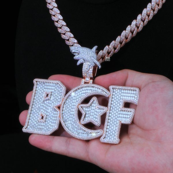 BCF Jersey Letter Pendant with Shark Bail, Moon “C” & Emerald-Cut Stones