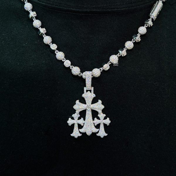 1.5-inch Gothic Triple Cross Iced Pendant