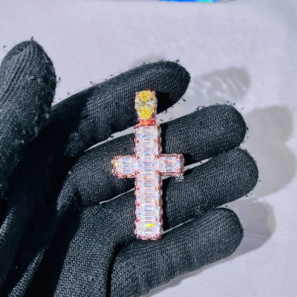 1.5-inch Emerald Cut Cross Pendant with Pear Accent