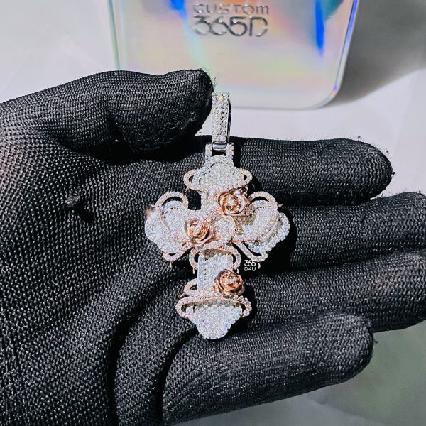2-inch Rose & Vine Wrapped Cross Pendant