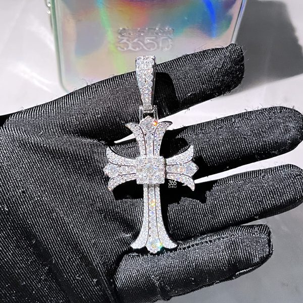 2-inch Iced Cross Pendant with Center Stone