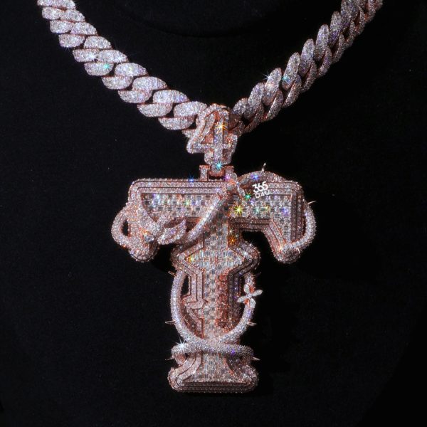 T Initial Pendant with Vine Wrap, Dove & Floral Accents