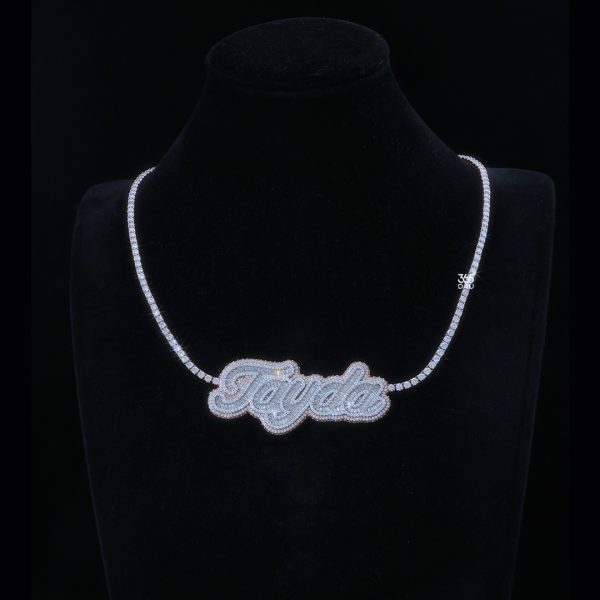 TAYDA Cursive Pendant with 3mm Tennis Chain
