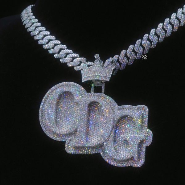 CDG Stacked Letter Pendant with Crown Bail