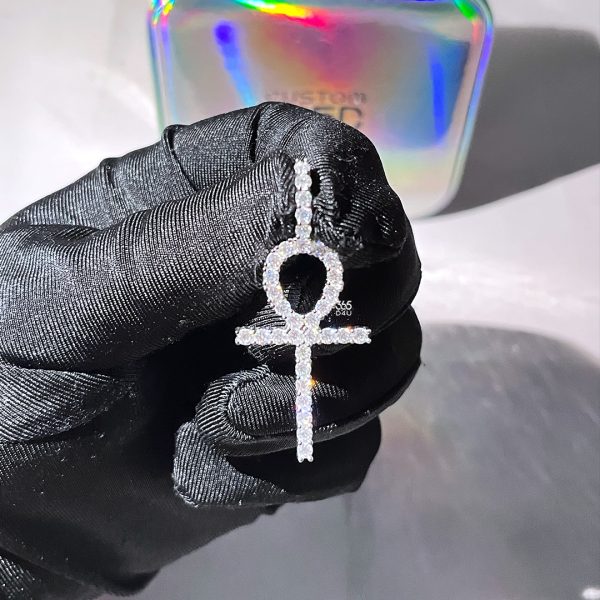 1.4-inch Single Row Iced Ankh Pendant