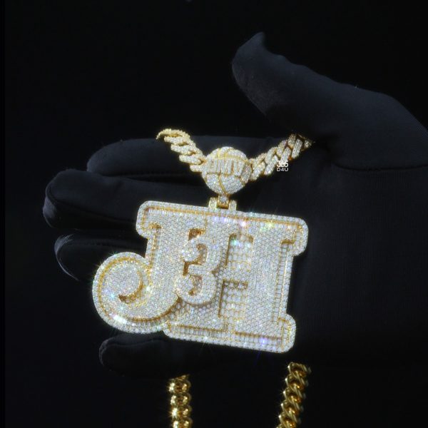 JH Letter Pendant with Layered “3” Detail
